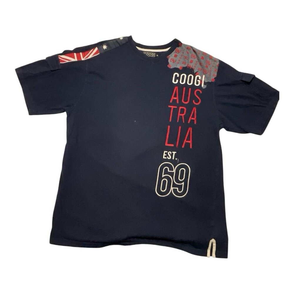 Coogi Shirt Mens XL Blue Australia EST.‎ 69 Embroidered Flag Logo